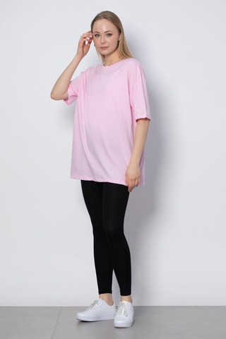 Bisiklet Yaka Oversize T-Shirt - Pembe-Pembe