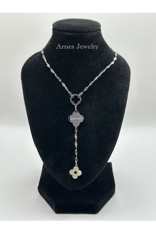 Arnes Jewelry Çelik Silver Yoncalı Kolye Gümüş
