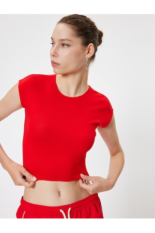 Koton Basic Tişört Kap Kol Bisiklet Yaka Modal Karışımlı Slim Fit Kırmızı 5wal10291ık Kırmızı