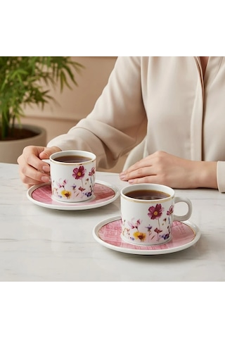 Güral Porselen Mental 4 Parça Çay Fincan Takımı 67092 Pembe Altın - Pembe