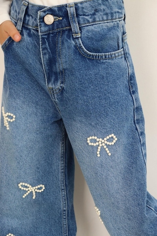 Breeze Kız Çocuk Jean Pantolon İnci Detaylı Fiyonk İşlemeli 5-9 Yaş, Mavi Mavi