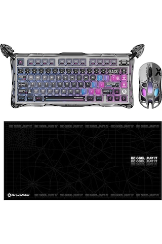 Gravastar K1 Pro Mekanik Gaming Klavye, X Kablosuz Optik Mouse Ve Mousepad Oyuncu Seti, Cyberpunk Optik