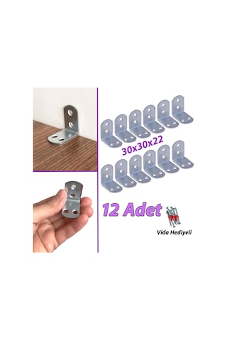 12 Adet Mobilya Eşya Dolap Duvar Sabitleyici Köşe Bağlantı L Demir Gönye Deprem Güvenliği 30x30x22mm