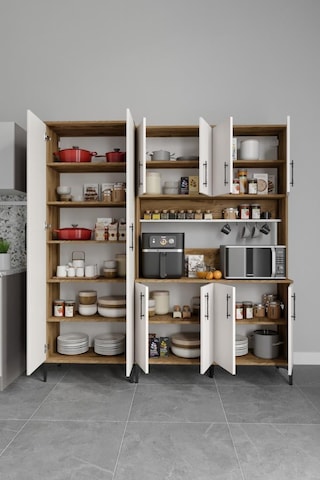 Plain Metal Ayak Metal Kulp Pla10190 Kahve Köşesi 10 Kapaklı Çok Amaçlı Dolap Erzak Dolabı Kiler Dolabı Saklama Dolabı Ekru Ceviz