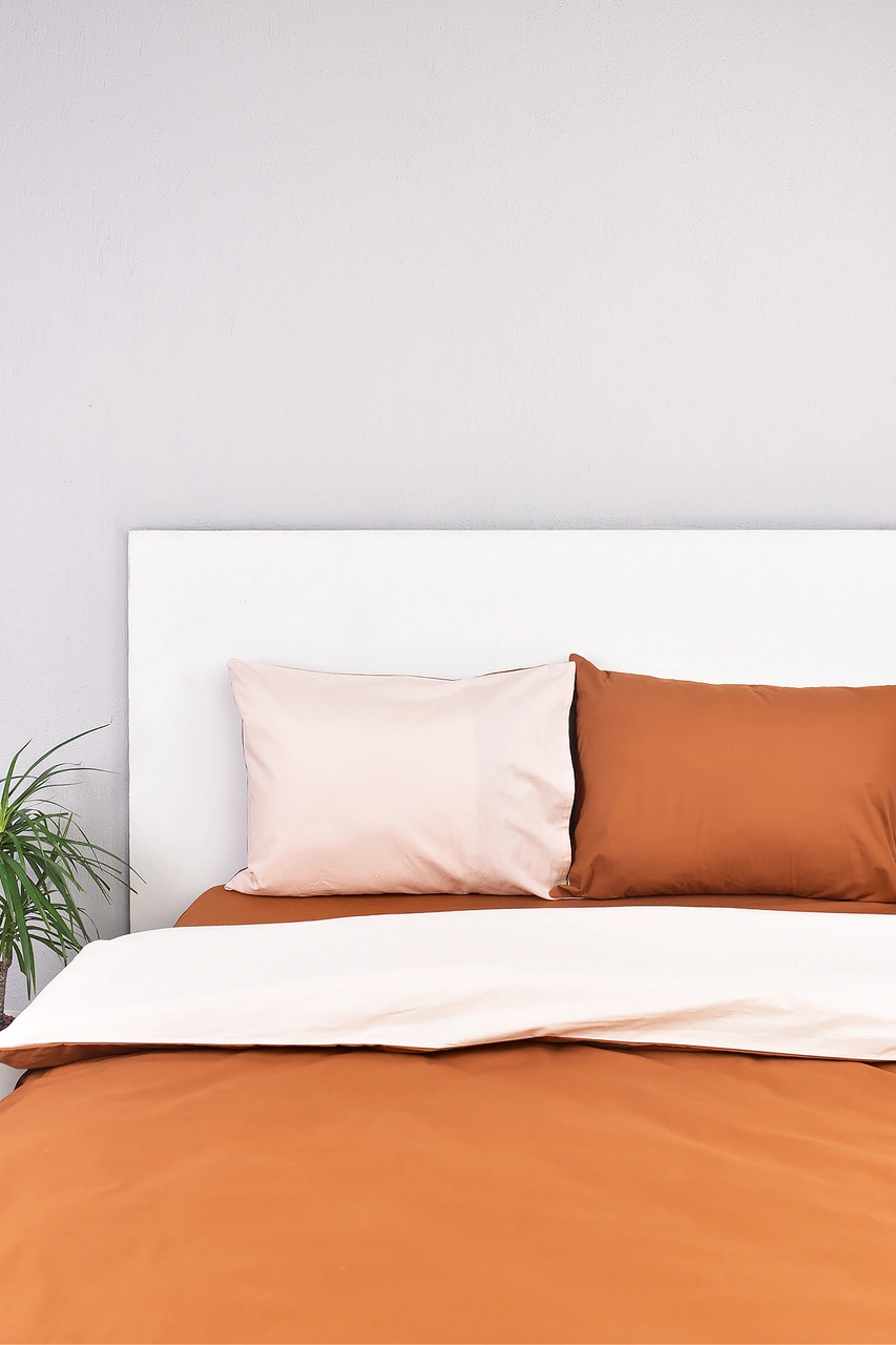 Çift Taraflı Çift Kişilik Nevresim Takımı Krem Taba %100 Pamuk Taba