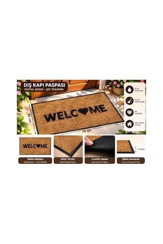 Dekoratif Dış Kapı Paspası Dijital Baskılı, Kaymaz Pvc Plastik Tabanlı, Şık Desenli Kapı Önü Paspası 40x70 Cm Kahverengi5 - 937312887 Kahverengi5