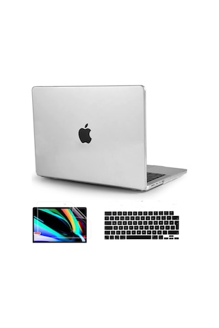Apple Uyumlu MacBook Pro 14.2 2021 A2442 Kılıf Koruma Kılıfı Hardcase 3Lü Set Siyah