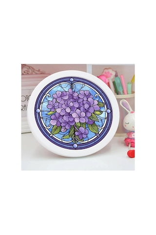 5d Elmas Taş İşleme Kiti 20x20 Cm Yuvarlak Çerçeveli Mor Menekşe Desen Diamond Painting