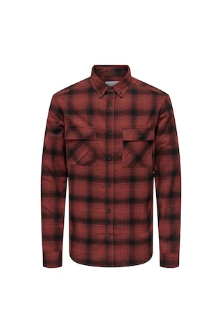 Only & Sons Erkek Onsmatt Uzun Kollu Regular Fit %100 Pamuk Gömlek 22030127 Kırmızı Kırmızı