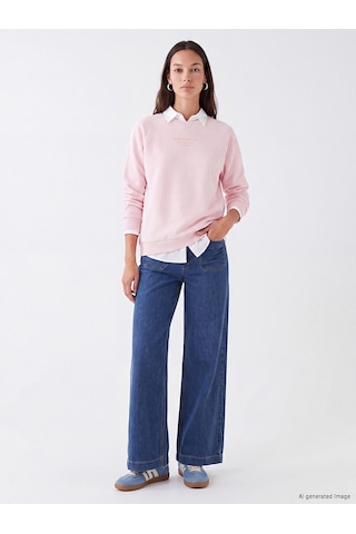 LC Waikiki Lc Waıkıkı Pembe Baskılı Oversize Kadın Sweatshirt