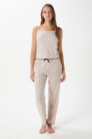Ritnice Kadın June Askılı Kalp Desen Pudra Alt Üst Pijama Takımı Pudra