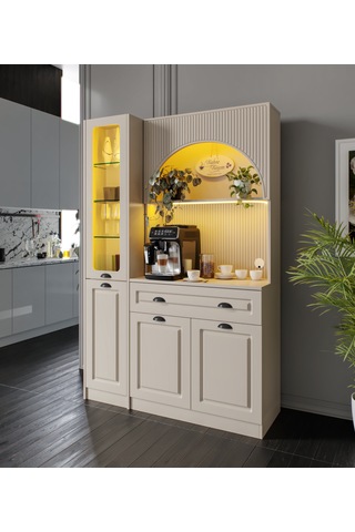 Siena Kum Beji Midi Sol Vitrinli 130 Cm Komple Mdf Led Aydınlatmalı Kahve Köşesi