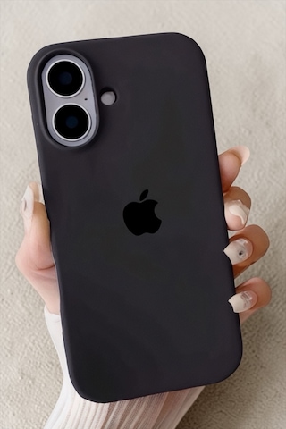Iphone 16 Uyumlu Kılıf Logolu Lansman Soft Yumuşak Içi Kadife Silikon Kapak Siyah