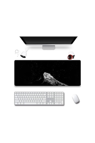 Sonictouch Siyah Dağ Temalı Gamer Oyuncu Dikişsiz Sıvı Geçirmez Klavye Mouse Pad 32x70cm Mousepad