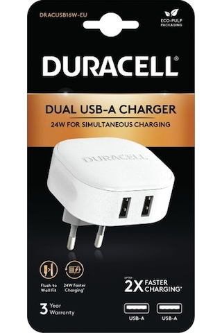 Duracell 24W 2XUSB Telefon/Tablet Şarj Cihazı