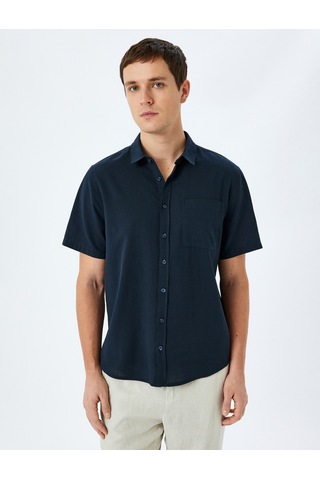 Koton Kısa Kollu Pamuklu Cep Detaylı Slim Fit Gömlek Lacivert 5sam60014hw Lacivert