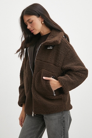 Yaka Detaylı Peluş Mont Kahve Kahve