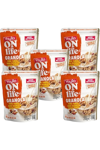Yayla Onlife Kuru Yemişli Kuru Üzümlü Ve Turna Yemişli Granola 200 G X5
