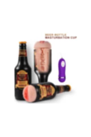Hızlı Express Shequ Beer Bottle 24 Cm Titreşimli Realistik Yapay Vajina Masturbatör
