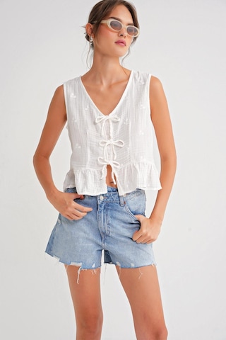 4724 Kadın Çicek Desenli Bağlamalı Müslin Bluz Ekru Ekru