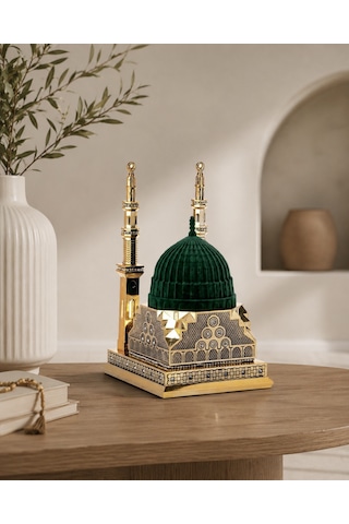 Çift Minareli Mescid-i Nebevi Altın Biblo 15x26 Cm Polyester Dekoratif İslami Ev Ve Ofis Dekoru 1