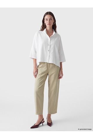Lcw Modest Ekru Dik Yaka %100 Pamuklu Bluz