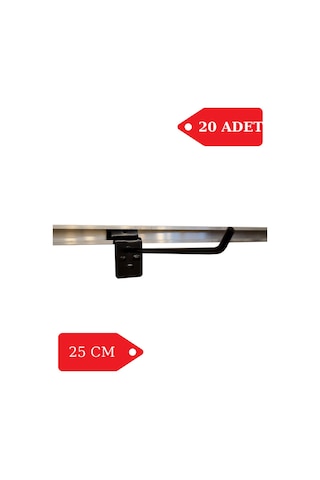 20 Adet 25 cm Kanallı Pano Kancası Raf Askısı Siyah
