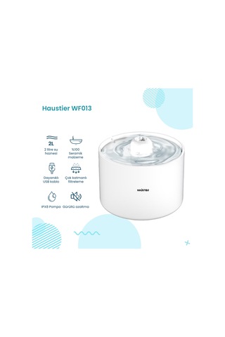 Haustier Hst-qq005 Beyaz Akıllı Mama Kabı, Hst-wf013 Seramik Kedi Su Sebili 2 Li Set Haustier Türkiye Garantili