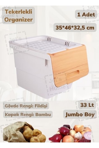 Tekerlekli Sebzelik Bpa Free Soğanlık Oyuncaklık Organizer Bambu Desen 33 Lt Bambu