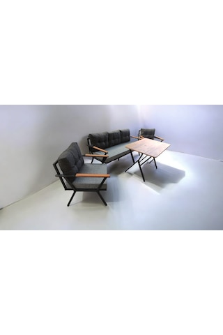 Pi Locca Bahçe Balkon Mobilyası Gri Antrasit 3+1+1 Perla Çam Masa Antrasit - Gri