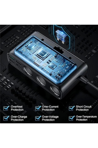 Joyroom JR-CL06 Üç Soketli 5in1 154W Araç Şarj Adaptörü PD+QC3.0