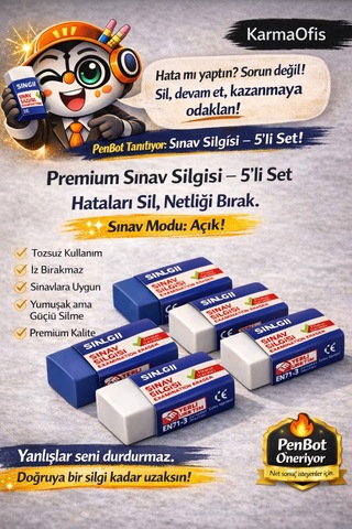 Premium Sınav Silgisi 5 Li Set Tozsuz, İz Bırakmayan, Ce Belgeli