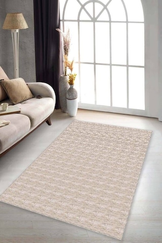 Bej Sade Desensiz Kaymaz Tabanlı Dekoratif Halı Krm056n11