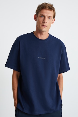 Grimelange Rıver Erkek Oversize Fit Bol Kesim Nakış Işlemeli Basic Örme Lacivert T-shirt Lacivert