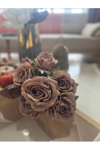 Yapay Çiçek 7li Gül Demeti 40 30cm 1.kalite Büyükboy Kahverengi