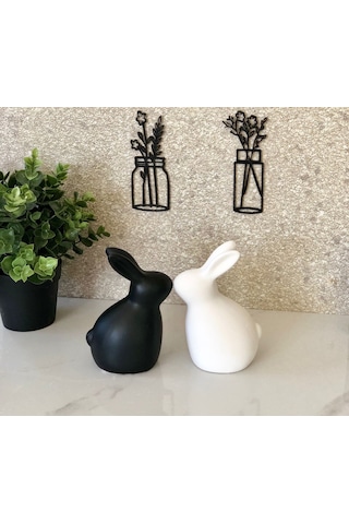 Thiramis Homeconcept Dekoratif Siyah & Beyaz Tavşan 2li Set