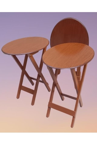 Çanta Zigon Sehpa Oval Dörtlü Model Ahşap Mdf Ceviz Renk Uyumu El Yapımı