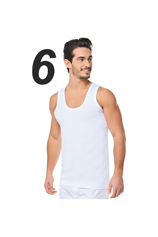 Seher 6 Lı Penye Klasik Erkek Askılı Atlet Beyaz