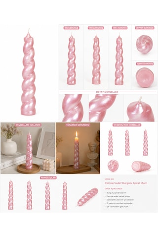 El Yapımı Sedef Burgulu Spiral Mum Dekoratif Tasarım Mum Ev Dekorasyonu Ve Hediye Açık Pembe