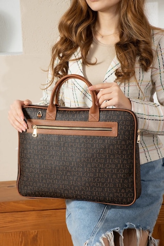 Just Polo Orijinal Ayarlanabilir Askılı Lüks Laptop & Evrak Çantası Shopper Ebat 30 X 40 Cm Kahverengi - Taba