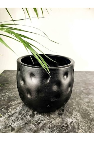 Bitki Tasarımı Ev Dekorasyon Aksesuar Siyah Desenli Toprak Saksı Saksılık Salon Çiçeklik - 19 Cm Diğer