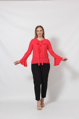 Moda Berray 3241-5 Mercan İspanyol Kol Boyun Bağlama Detaylı Bluz Mercan