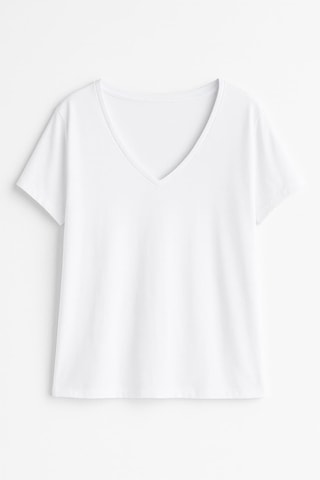 Markapia Woman Kadın V Yaka Kısa Kollu Düz T-shirt Beyaz S
