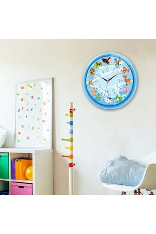 Decorita Cam Saat | Çocuk Odası - Mavi | Çap40cm Çok Renkli