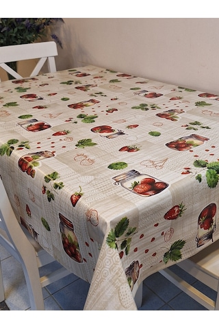Elyaflı Pvc Muşamba - Desenli Silinebilir Masa Örtüsü Gri Fnt1231 Bej
