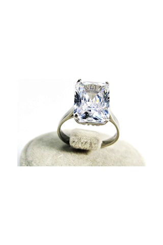 Gümüş Baget Beyaz Taşlı Kadın Yüzük