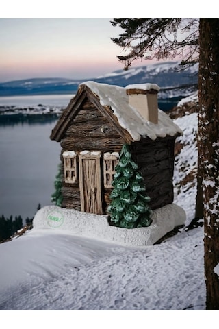 2 Adet Kar Efektli Ev Şeklindeki Yılbaşı Tema El Boyama Tütsülük