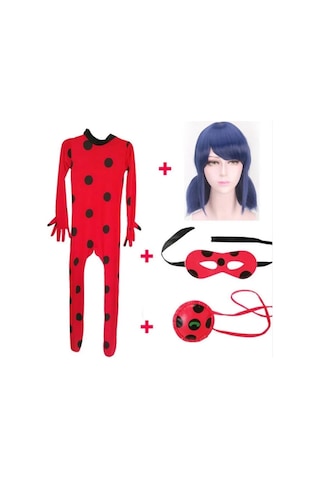 Peruklu Ladybug Uğur Böceği Kostümü Lady Bug Karakedi Uğur B