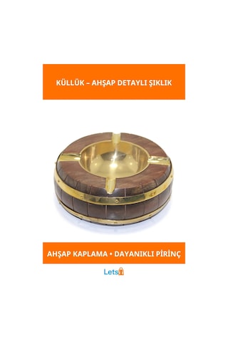 Ahşap Pirinç Küllük Vintage Tasarım Pratik Kullanım