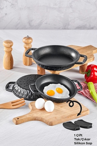 Taç Bella 3'lü Granit Döküm Sahan Seti 18 - 20 - 22 Cm Siyah